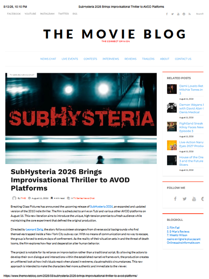 SubHysteria 2026 Brings Improvisational Thriller to AVOD Platforms